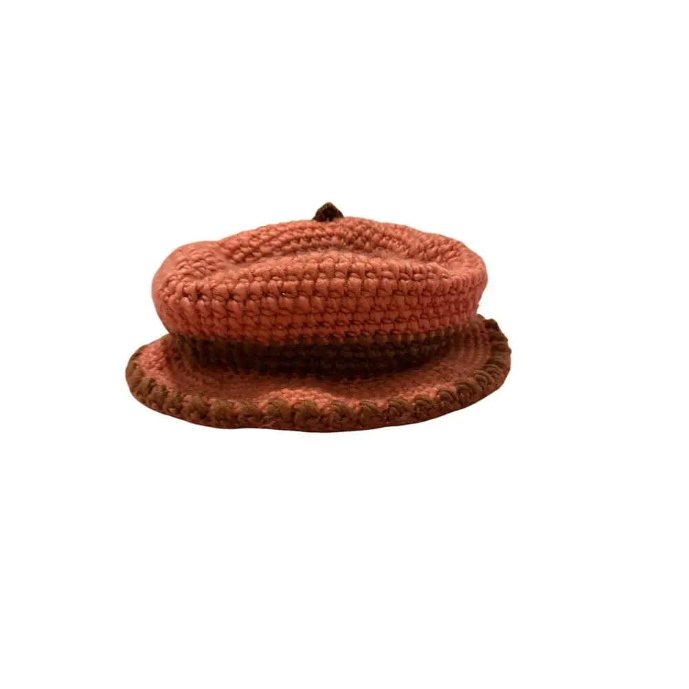 Women's Red Brown Floral Circle Faux Fur Crochet Hat